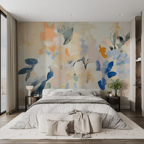 Painting of flowers on a white surface Wall murals Painting of flowers on a white surface
