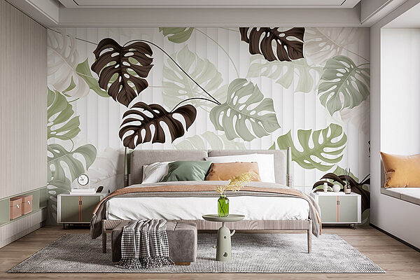 Pattern of leaves on a white background Wall murals Pattern of leaves on a white background
