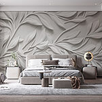 Wall murals White wall with leaves