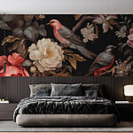 Wall murals Painting of birds on flowers