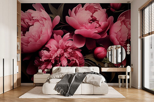 Vibrant blooms on a dark backdrop Wall murals Vibrant blooms on a dark backdrop