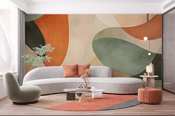 Wall mural Wall mural Colorful art piece with curved shapes (SKU: w03094)