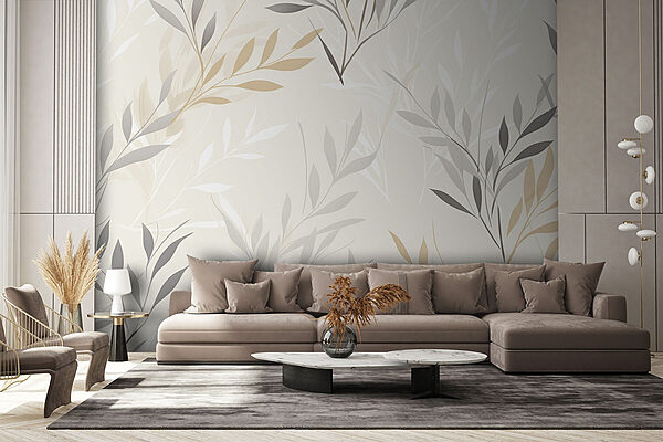 Pattern of leaves on a white background Wall murals Pattern of leaves on a white background