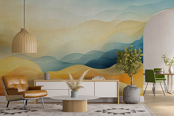 Colorful hills with blue and yellow shades Wall murals Colorful hills with blue and yellow shades