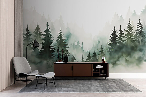 Group of trees in fog Wall murals Group of trees in fog
