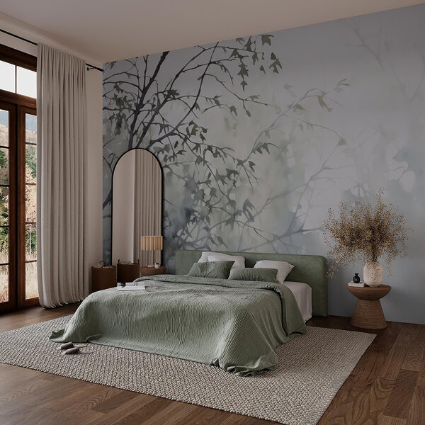 Tree with leaves in fog Wall murals Tree with leaves in fog