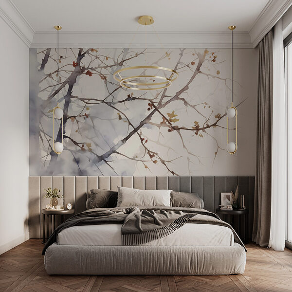 Watercolor of a tree branch with leaves on it Wall murals Watercolor of a tree branch with leaves on it