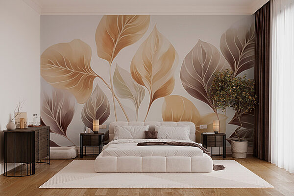Delicate leaves in soothing tones Wall murals Delicate leaves in soothing tones