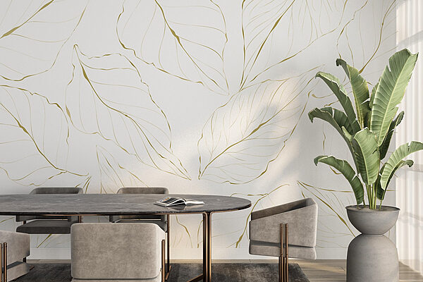 Pattern of leaves on a white background Wall murals Pattern of leaves on a white background