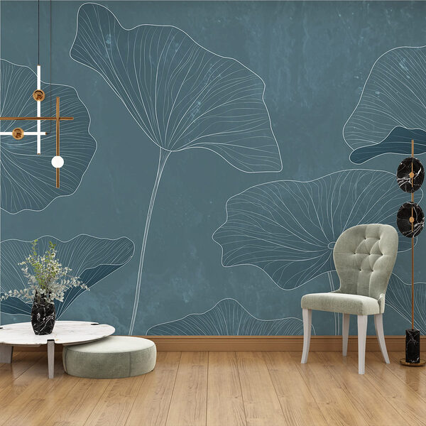 Group of leaves on a blue background Wall murals Group of leaves on a blue background