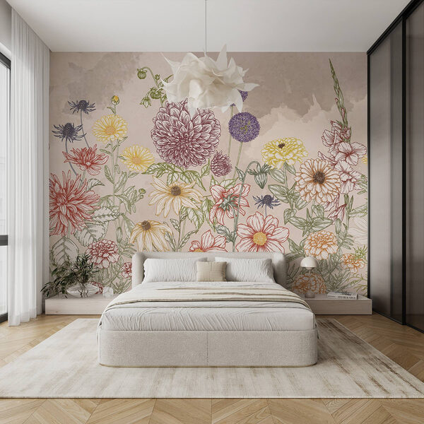 Group of flowers on a beige background Wall murals Group of flowers on a beige background