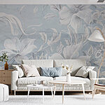 Wall murals White and grey floral pattern