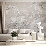 Wall murals White and grey floral pattern
