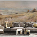 Wall murals Painting of a field with flowers