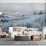 Wall murals Painting of a field of grass and a lake