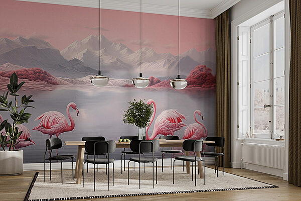 Two flamingos standing in water Wall murals Two flamingos standing in water