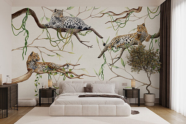 Group of leopards lying on branches Wall murals Group of leopards lying on branches