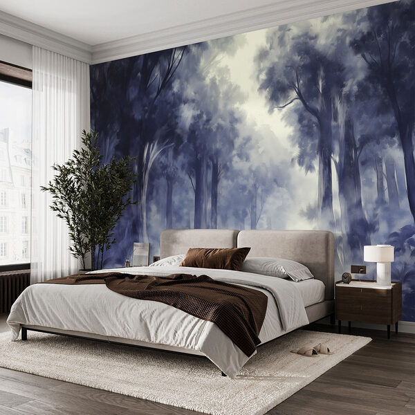 Foggy forest with trees Wall murals Foggy forest with trees