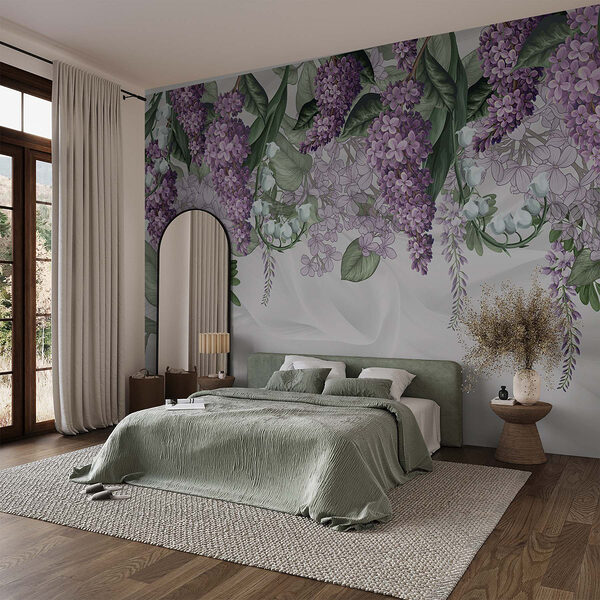 Wall murals Delicate blooms on soft fabric (SKU: w08825) Wall murals Wall murals Delicate blooms on soft fabric (SKU: w08825)
