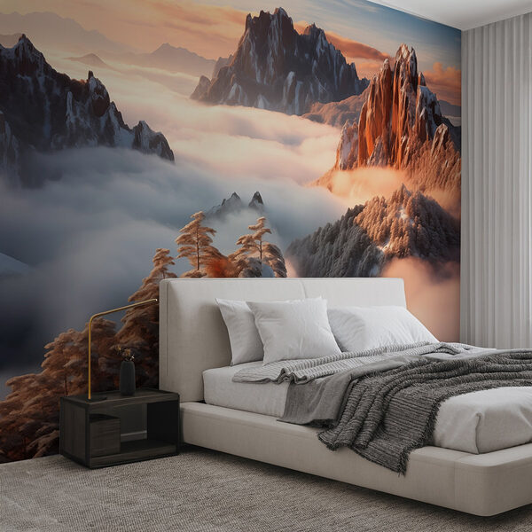 Mountain range with snow and clouds Wall murals Mountain range with snow and clouds