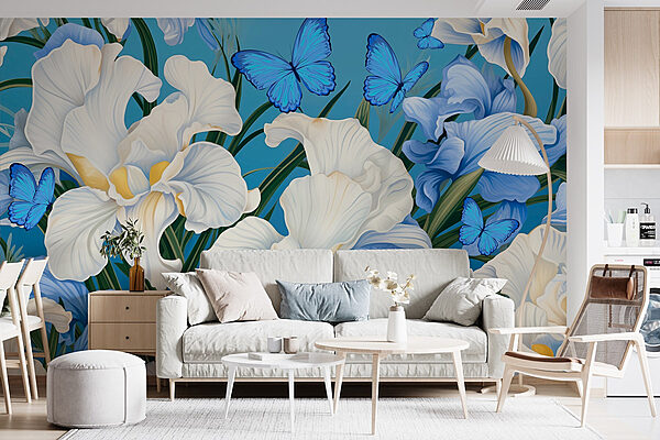Floral elegance with vibrant butterflies Wall murals Floral elegance with vibrant butterflies