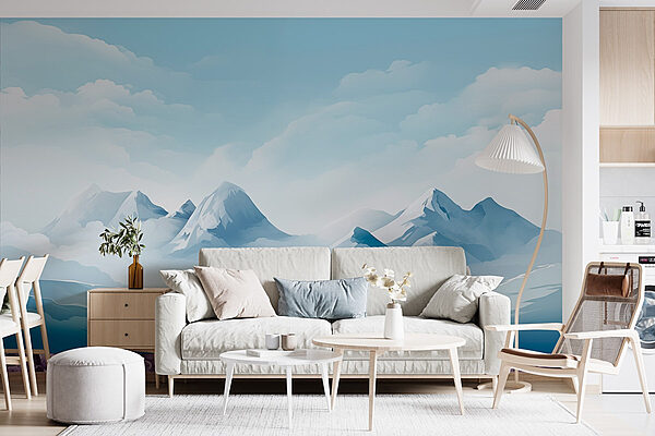 Snowy mountain range with clouds Wall murals Snowy mountain range with clouds