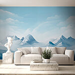 Wall mural Snowy mountain range with clouds