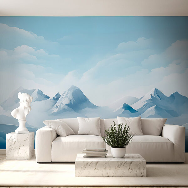 Snowy mountain range with clouds Wall mural Snowy mountain range with clouds