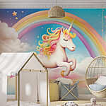 Wall murals Unicorn with rainbow and clouds