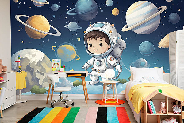 Cartoon of a boy in a space suit Wall murals Cartoon of a boy in a space suit