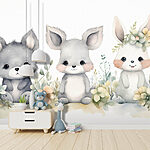 Wall murals Group of animals with flowers