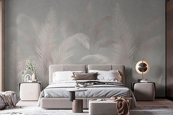 Delicate palm leaves in muted tones Wall murals Delicate palm leaves in muted tones