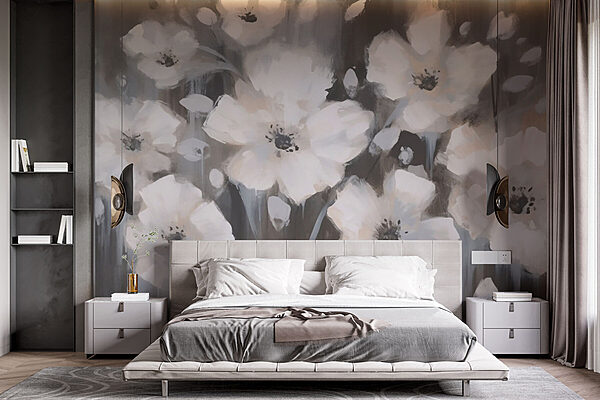 Painting of white flowers Wall murals Painting of white flowers