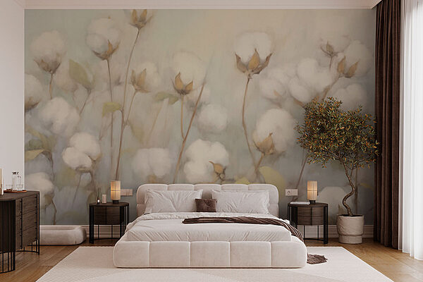 Painting of cotton flowers Wall murals Painting of cotton flowers