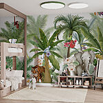 Wall murals Wallpaper with animals and birds in the jungle