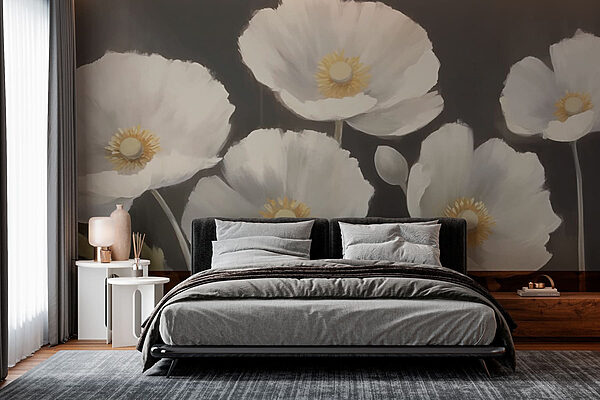Painting of white flowers Wall murals Painting of white flowers