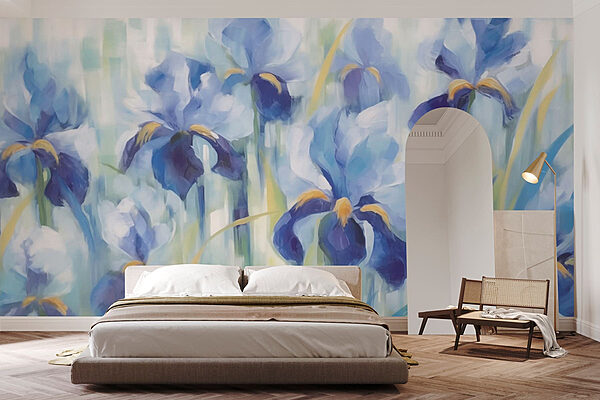 Painting of blue flowers Wall murals Painting of blue flowers