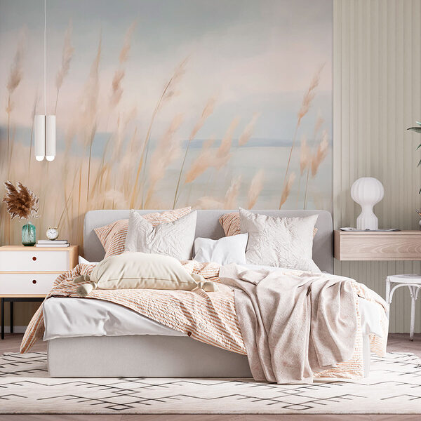 Tall grass with a body of water in the background Wall murals Tall grass with a body of water in the background