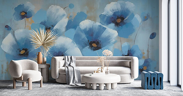 Painting of blue flowers Wall murals Painting of blue flowers