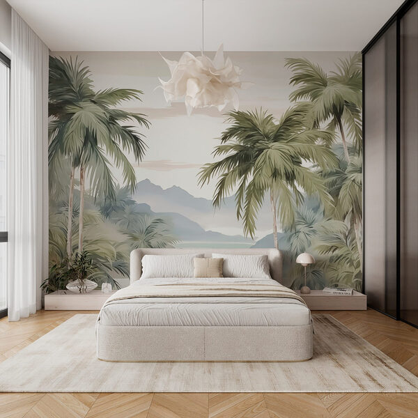 Palm trees and mountains in the background Wall murals Palm trees and mountains in the background