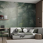 Wall murals Foggy forest with trees and plants