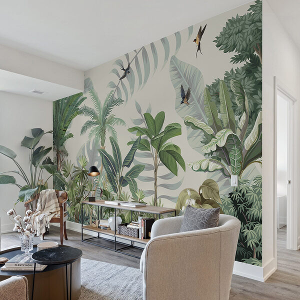 Wallpaper with tropical plants and birds Wall murals Wallpaper with tropical plants and birds