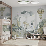 Wall murals Watercolor painting of a castle and hot air balloons