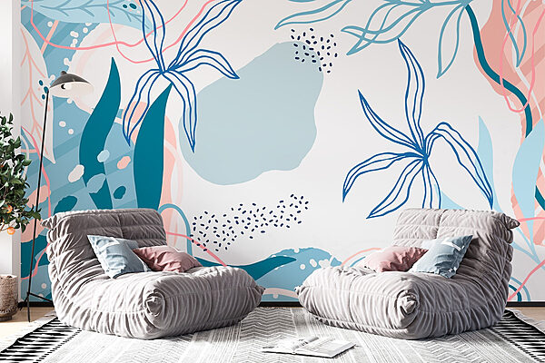 Blue and pink floral pattern Wall murals Blue and pink floral pattern