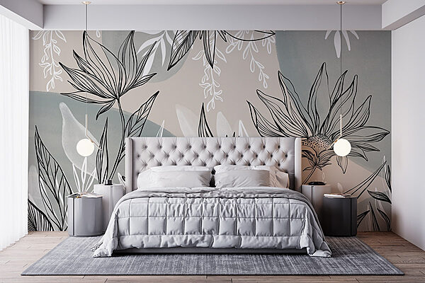 Drawing of flowers and leaves Wall murals Drawing of flowers and leaves