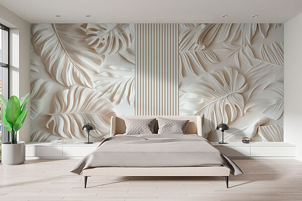 White wall with leaves Wall murals White wall with leaves