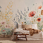 Wall murals Painting of flowers in a field