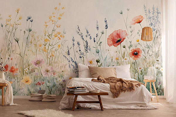 Painting of flowers in a field Wall murals Painting of flowers in a field