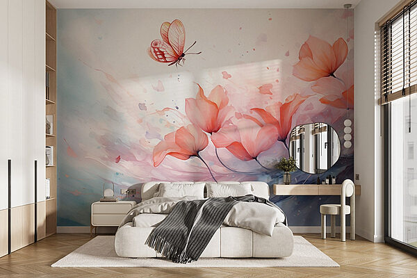Butterfly flying over flowers Wall murals Butterfly flying over flowers
