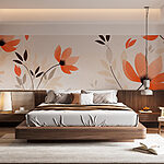 Wall murals Wallpaper with flowers and leaves